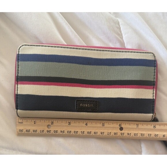 Fossil Eliza Blue Multi Color Striped Zip Around Wallet - Picture 12 of 13